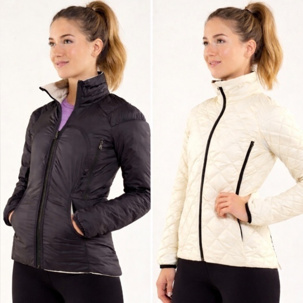 Lululemon Run: Turn Around Reversible Down Running Jacket Cream Black 2 XXS